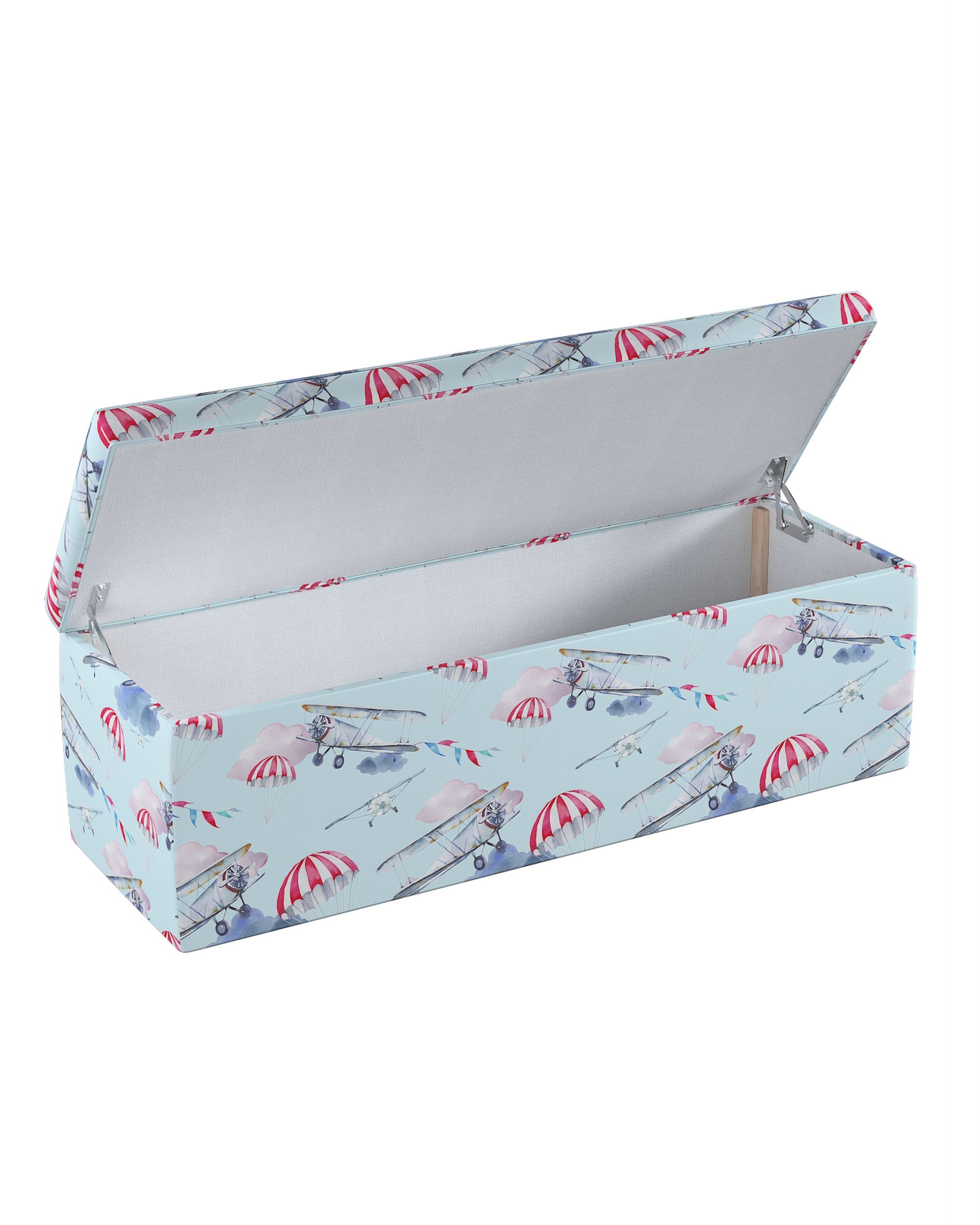 Čalouněný úložný sedací box barva modrá látka vzorované (hover)