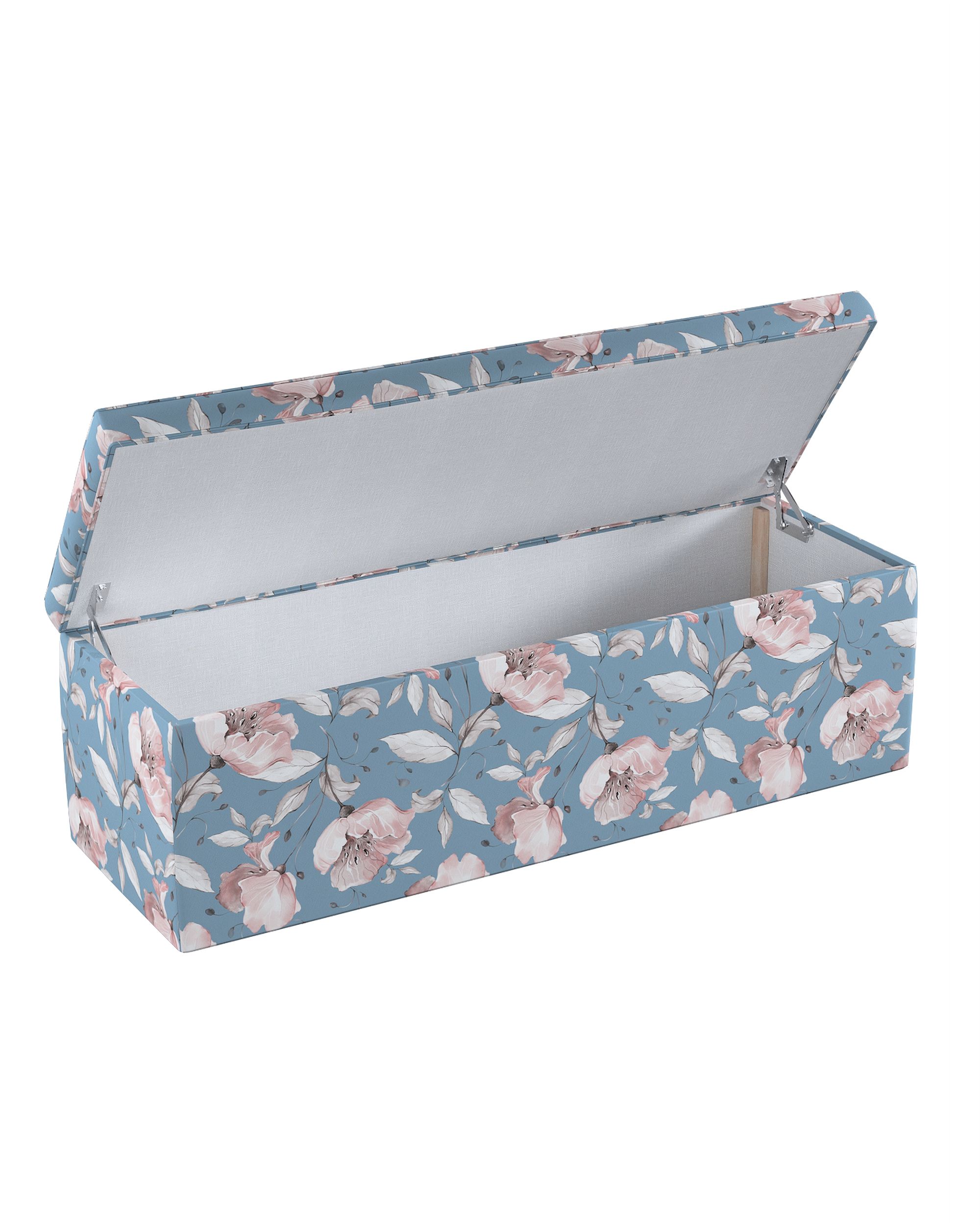 Čalouněný úložný sedací box barva modrá látka vzorované (hover)