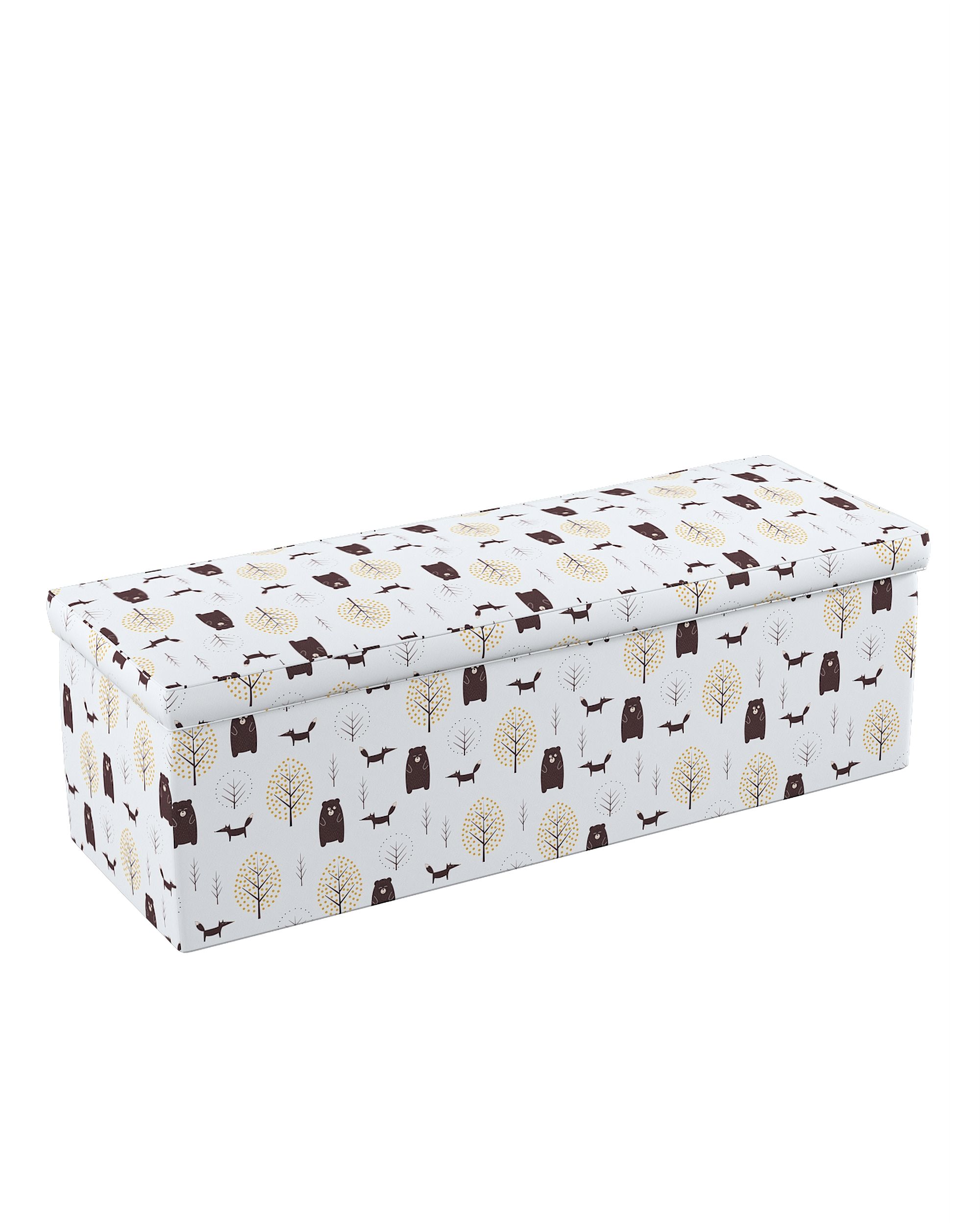 Čalouněný úložný sedací box barva hnědá látka vzorované