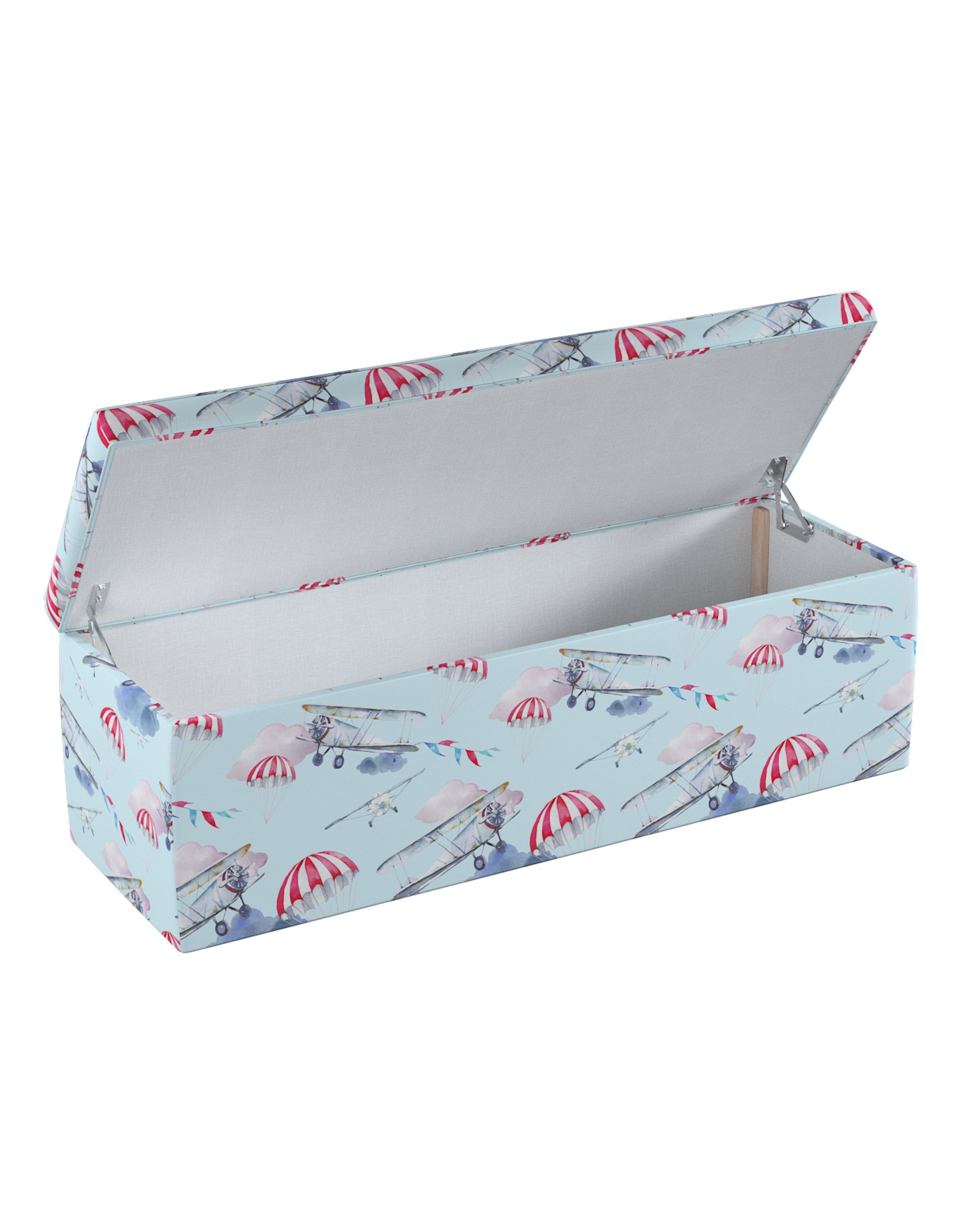 Čalouněný úložný sedací box barva modrá látka vzorované (hover)