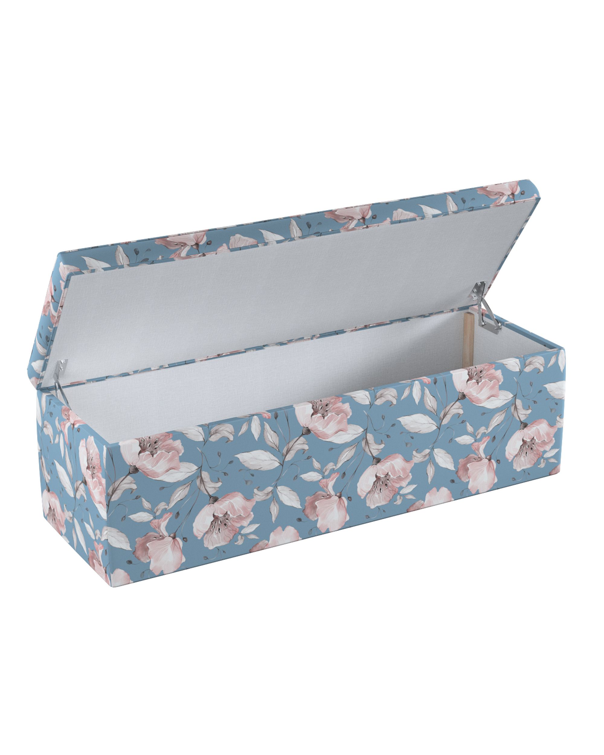 Čalouněný úložný sedací box barva modrá látka vzorované (hover)