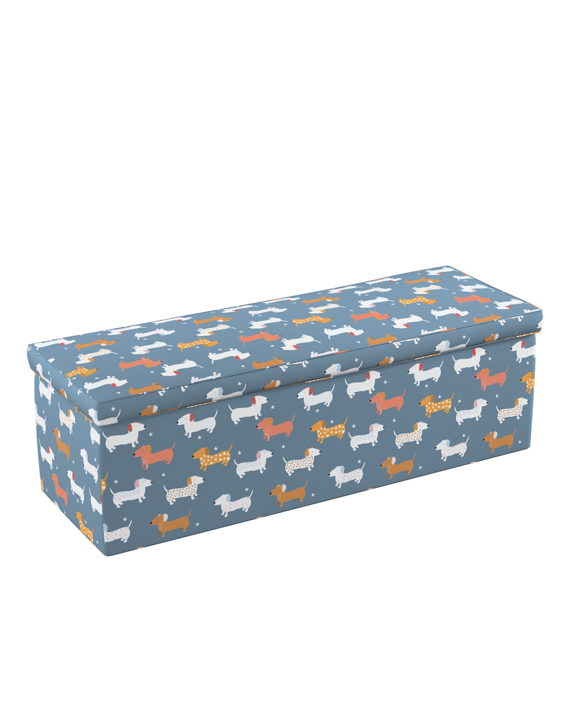 Čalouněný úložný sedací box barva modrá látka vzorované (hover)