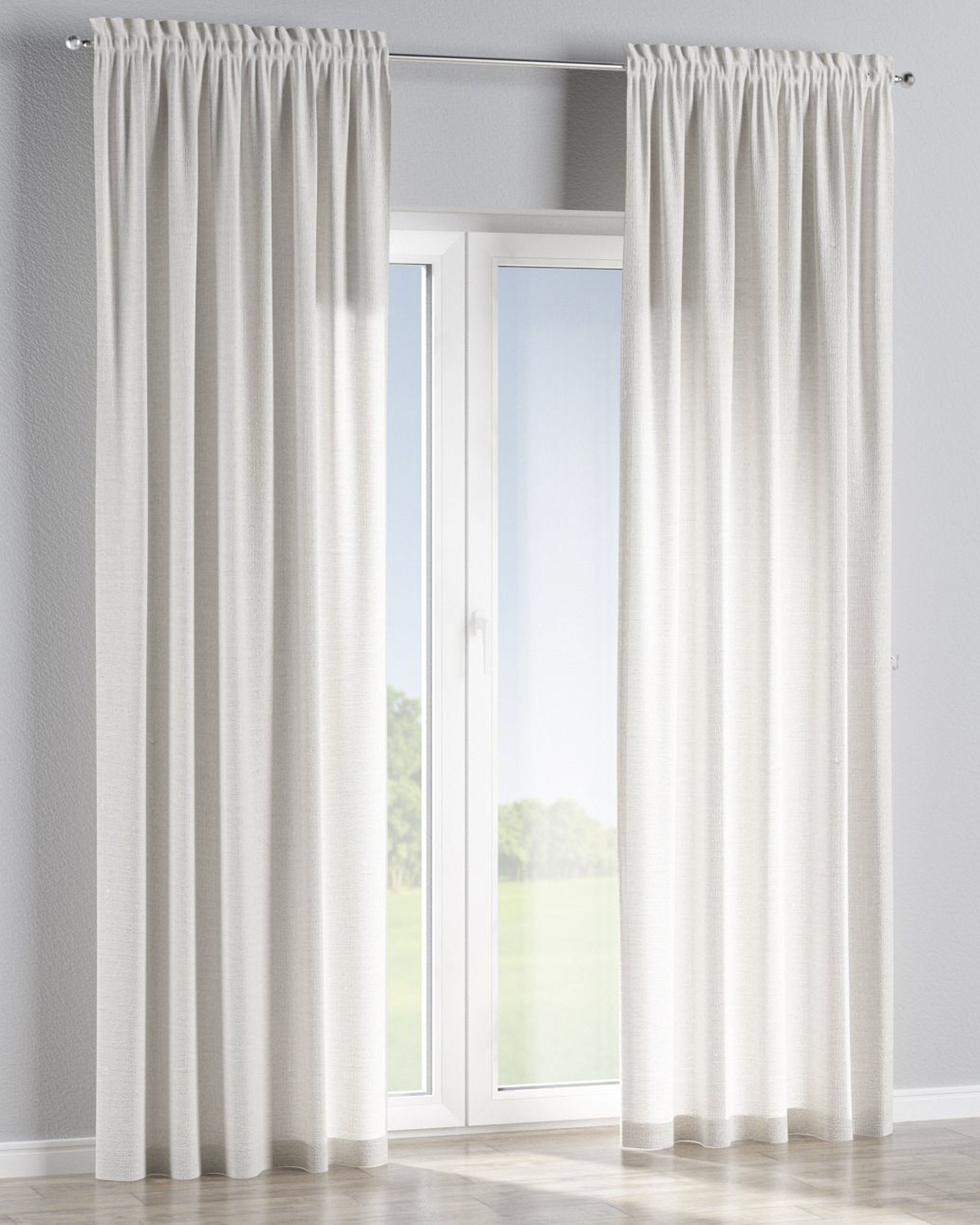 Závěs s tunýlkem a volánkem barva bílá látka poloprůhledná, pletený vzor